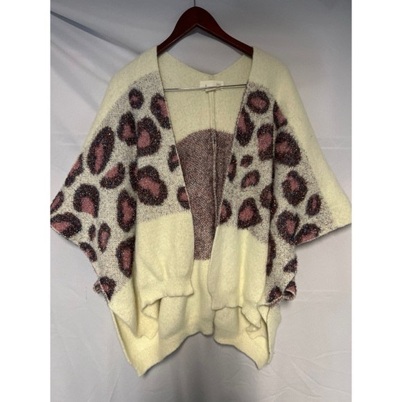 Anthropologie Leopard Print Open Front Sweater - Cream and Pink - Picture 1 of 4